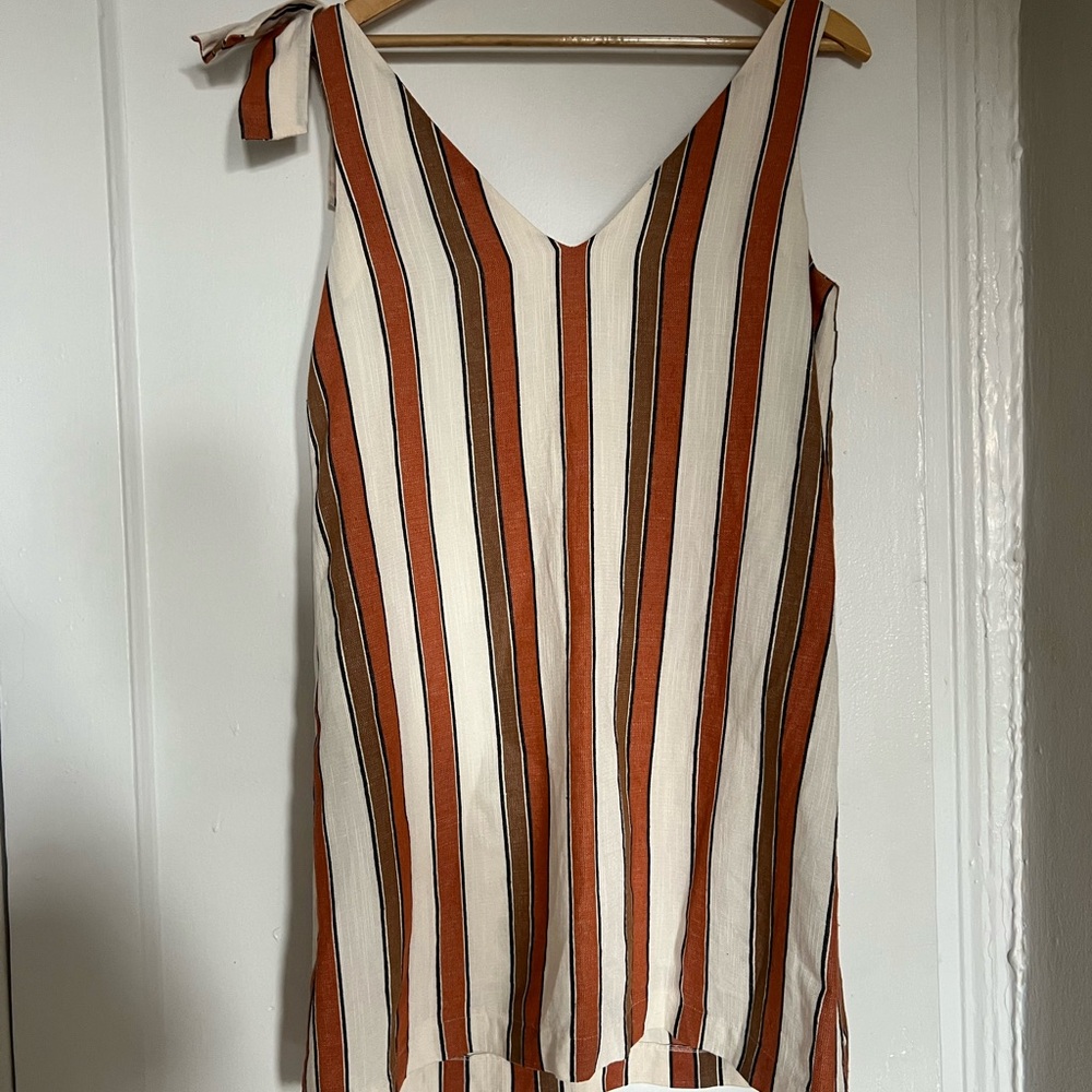 Sezane White and Rust-Striped Sleeveless Shift Dress - Picture 3 of 6
